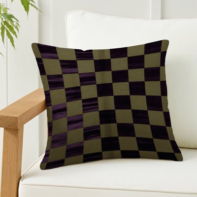 Coussin décoratif à carreaux brun intérieur et extérieur