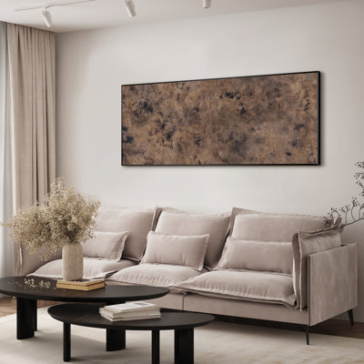 Extra Large Wall Art Fabric Print - Earth Tone Marbled Rustic Faux-Stone Look Artwork Decor for Living Room or Bedroom - "Frame Assembly Required (Unfinished Frame)"