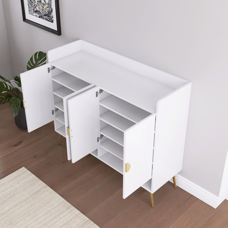 Armoire à chaussures 47 po avec tablettes réglables, Blanc