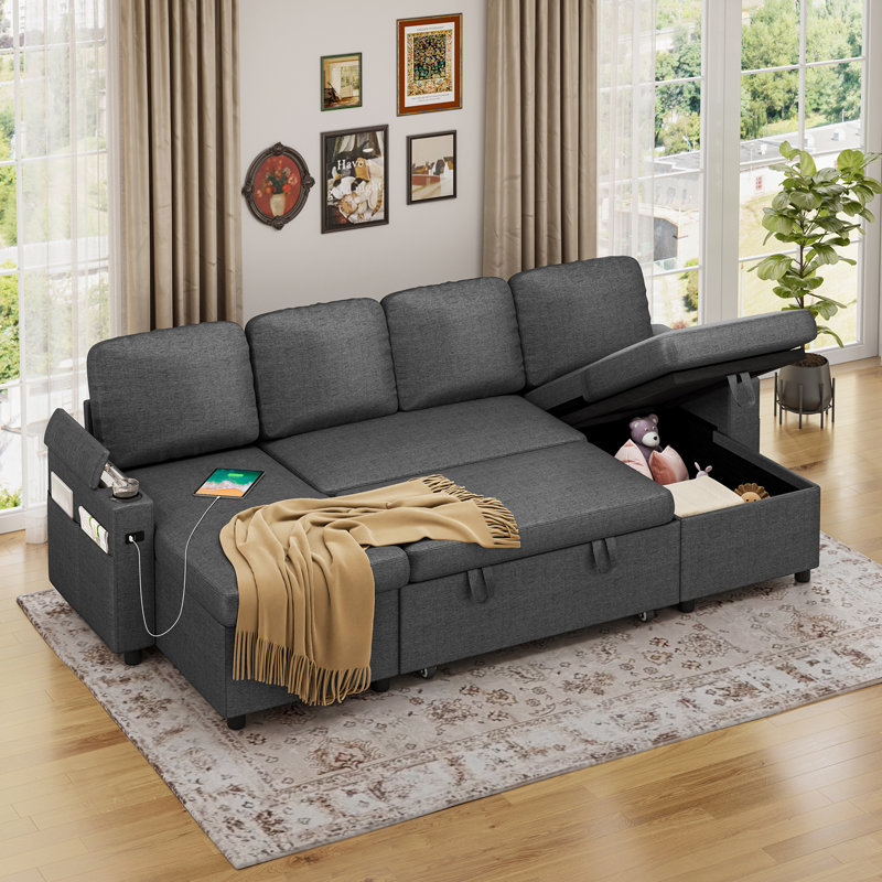 Corner Sofa Bed, U-Shaped Sleeper Sectional Couch Bed, 3-In-1 Convertible Pull Out Sofa Bed With Adjustable Backrest, Storage, Usb And Cup Holder For Living Room