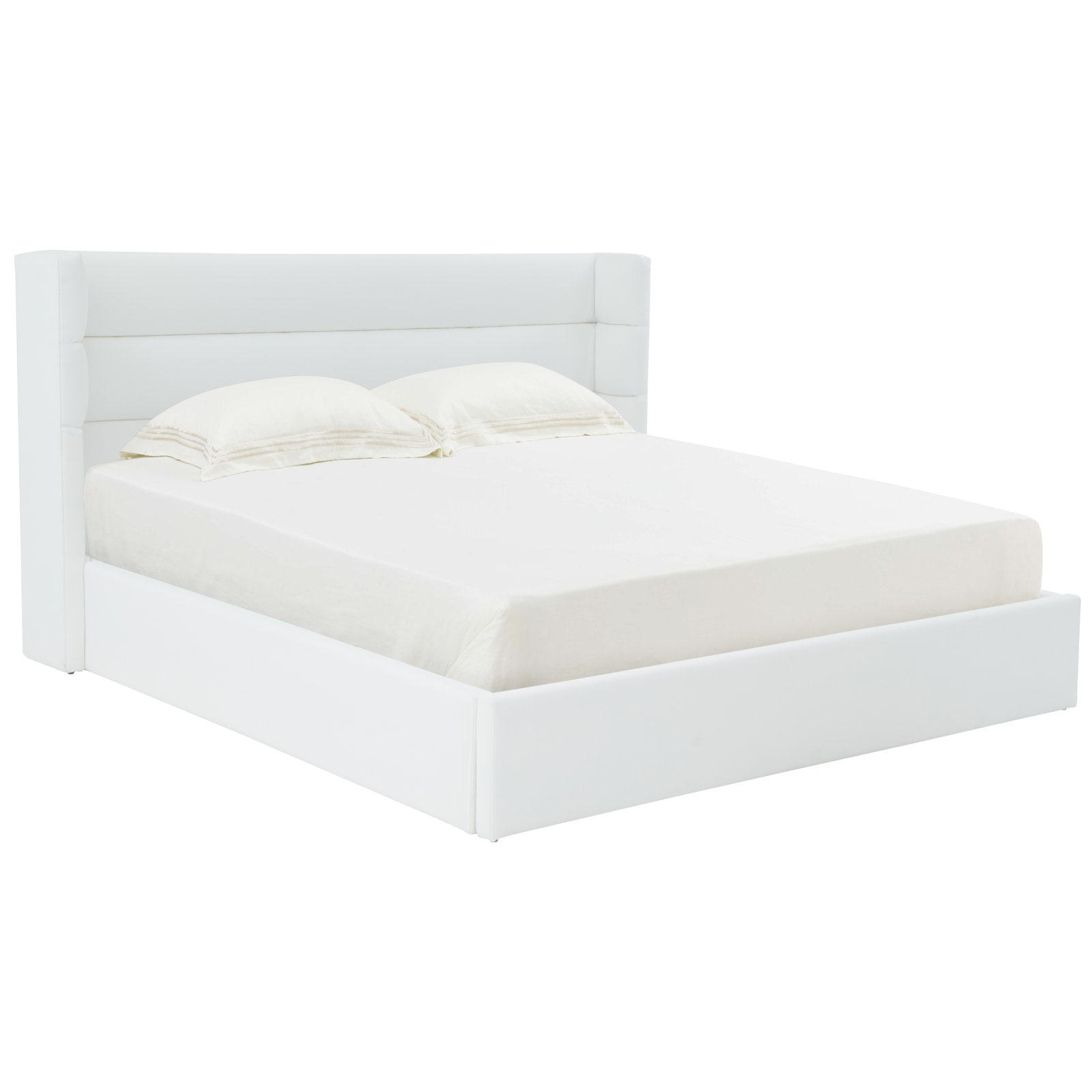 Doria Linen Upholstered Bed, White, Queen