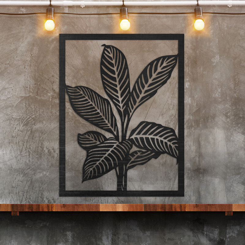 Art mural rectangulaire de plante détaillée - ACM argent (46 po x 35,49 po), H 46 po x l 35,5 po x P 0,25 po, Argent