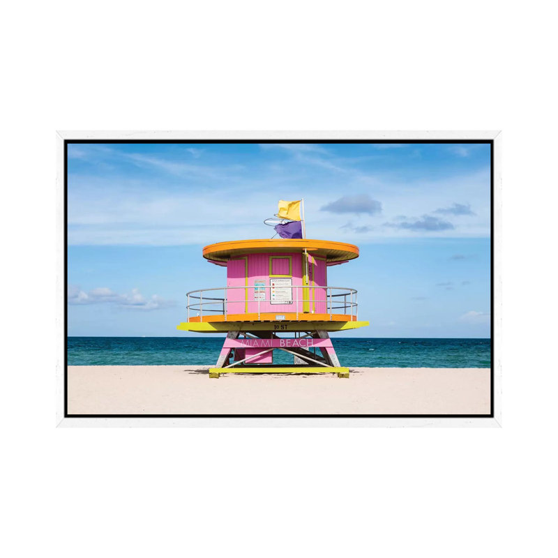 Lifeguard Cabin, South Beach, Miami II 1 Piece Wall Art on Canvas, 45.72cm H x 66.04cm W x 3.81cm D, White Floater Framed