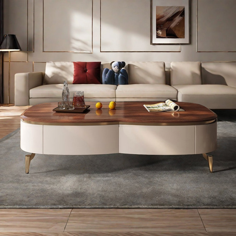 Modern walnut solid wood coffee table, 17.71" H x 55.11" L x 31.49" W