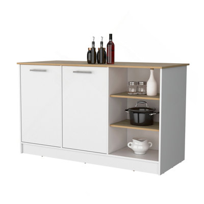 2-Door Kitchen Island with 3 Open Shelves