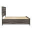 Grand lit plateforme gris traditionnel, avec 2 tiroirs, poignées tombantes de couleur bronze industriel, sans sommier
