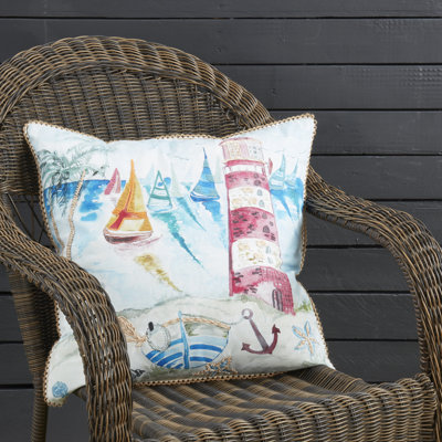 Outdoor Coastal Lighthouse Multicolored Throw Pillow Cover 20" W X 20" L