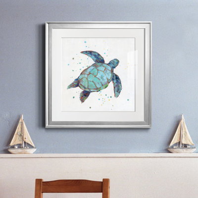 Bulle bleue tortue I - peinture encadrée