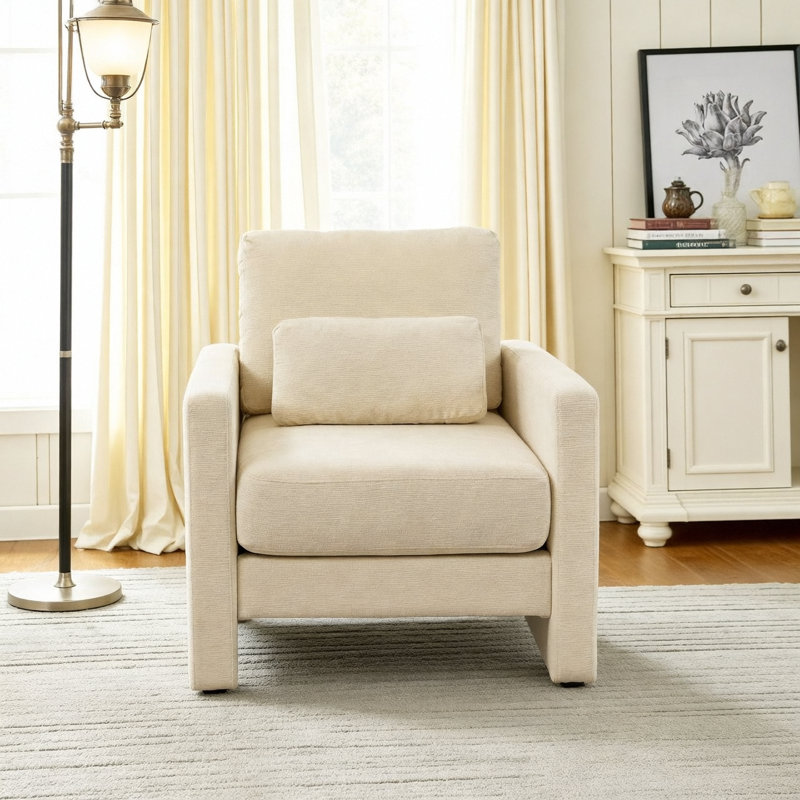 Chaise d'appoint moderne, fauteuil rembourré en chenille - style moderne, structure en bois massif - idéale pour le salon, la chambre à coucher, le bureau