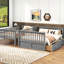 Lit superposé simple au-dessus d'un lit double avec tiroirs, fonction convertible grise, pin et matériau, rails de sécurité en forme de clôture, projet de type assemblage facile-130734245-130734244