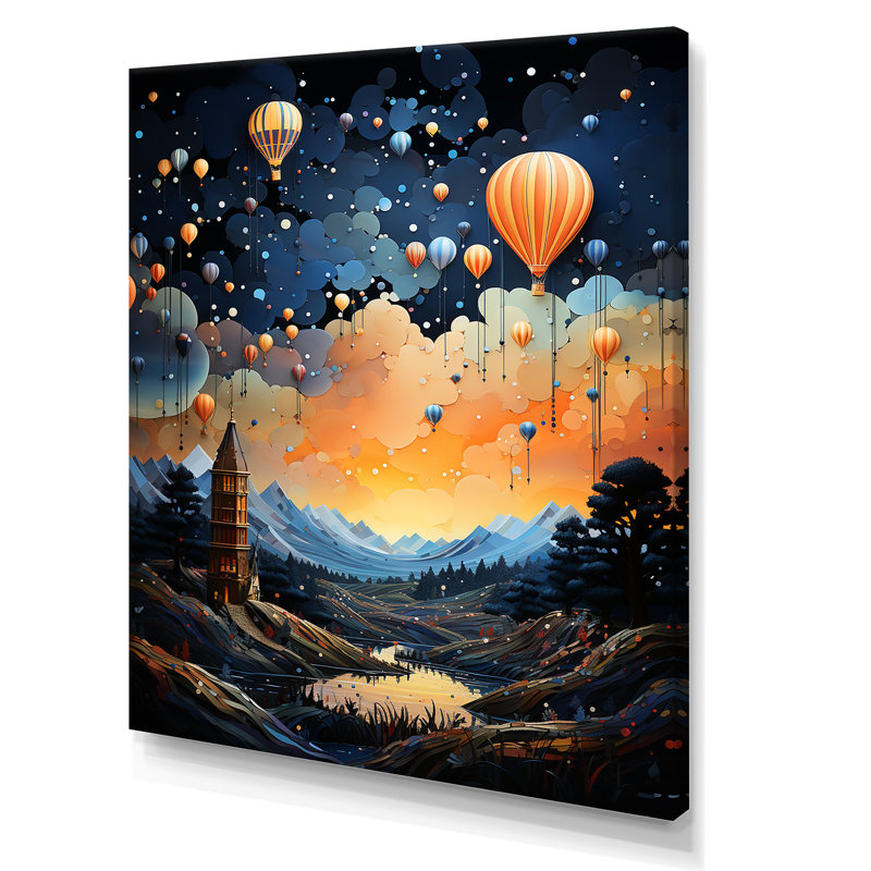 Vol en montgolfière, H 44 po x l 34 po x P 1,5 po, Toile tendue