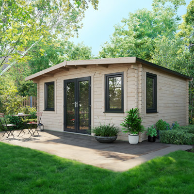 Powersheds Apex 14 x 16ft Chalet Log Cabin, Doors Central - 44mm