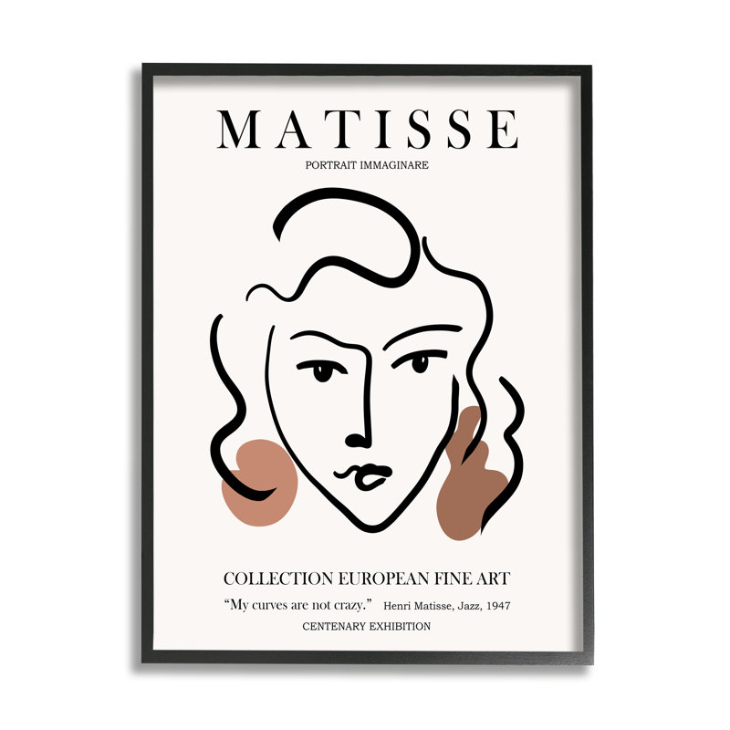 Curves Not Crazy Matisse, L 16 po x H 16 po, Giclée encadrée noir minuit