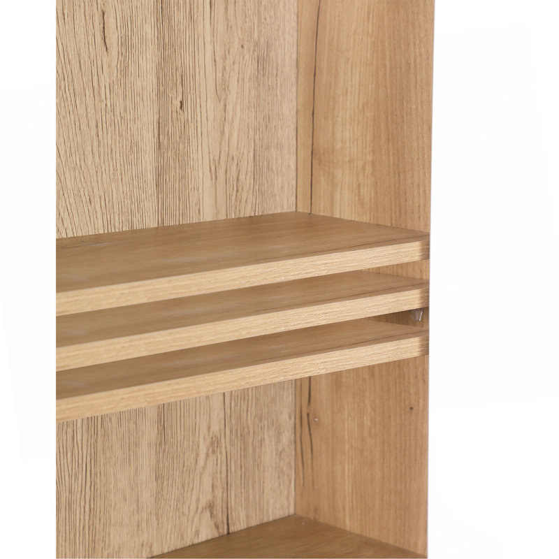 Armoire murale de salle de bain avec porte double, tablette inférieure, portes à motif ondulé, tablette intérieure réglable, installation facile et bois naturel