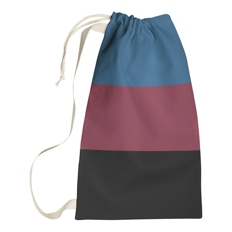 Fabric Laundry Bag with Handles, 29" H x 18" W x 1.5" D, Blue/Burgundy/Black
