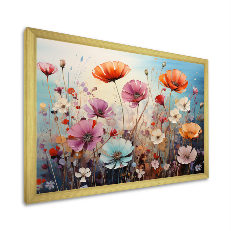 Symphonie florale sauvage, pointillisme, Cadre doré à une seule photo, H 34 po x l 44 po x P 1,5 po