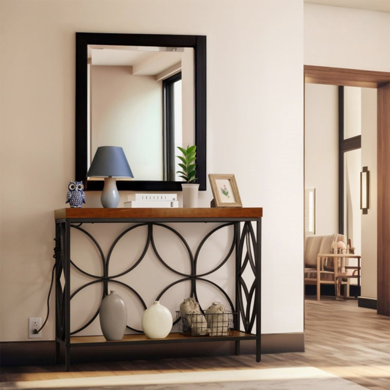 Console rectangulaire en bois massif noyer, 31.5" H x 39.37" W x 11.81" D