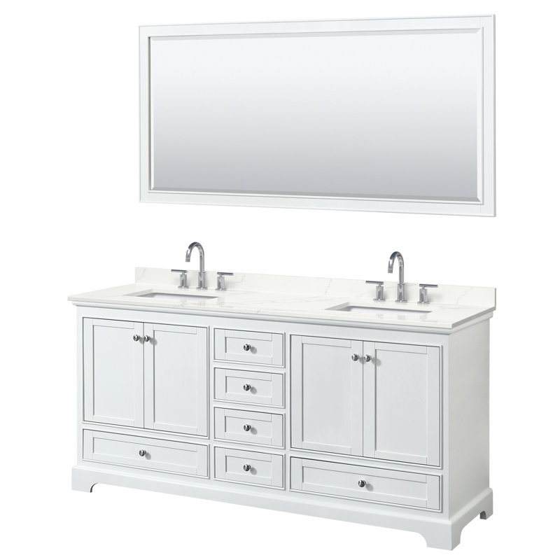 Deborah 60'' Double Bathroom Vanity with Quartz Top, White, Giotto Quartz, Polished Chrome