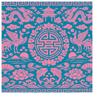 Pink Chinese Motifs Blankets