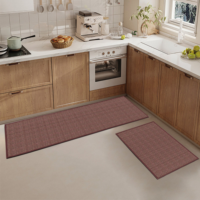 Tapis de cuisine lavables, antidérapants, ensemble de 2, Beige/rouge