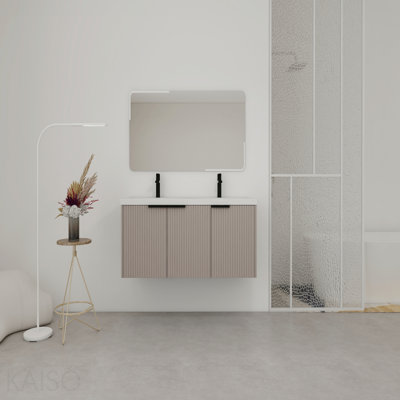 Meuble-lavabo mural 48 po avec lavabo double en résine et 3 portes à fermeture en douceur, emballage Kd