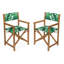 Chaises de réalisateur pliantes en bois d'acacia Cukor Coastal, siège en tissu de polyester vert / blanc et structure en teck brun pour patio, terrasse et balcon