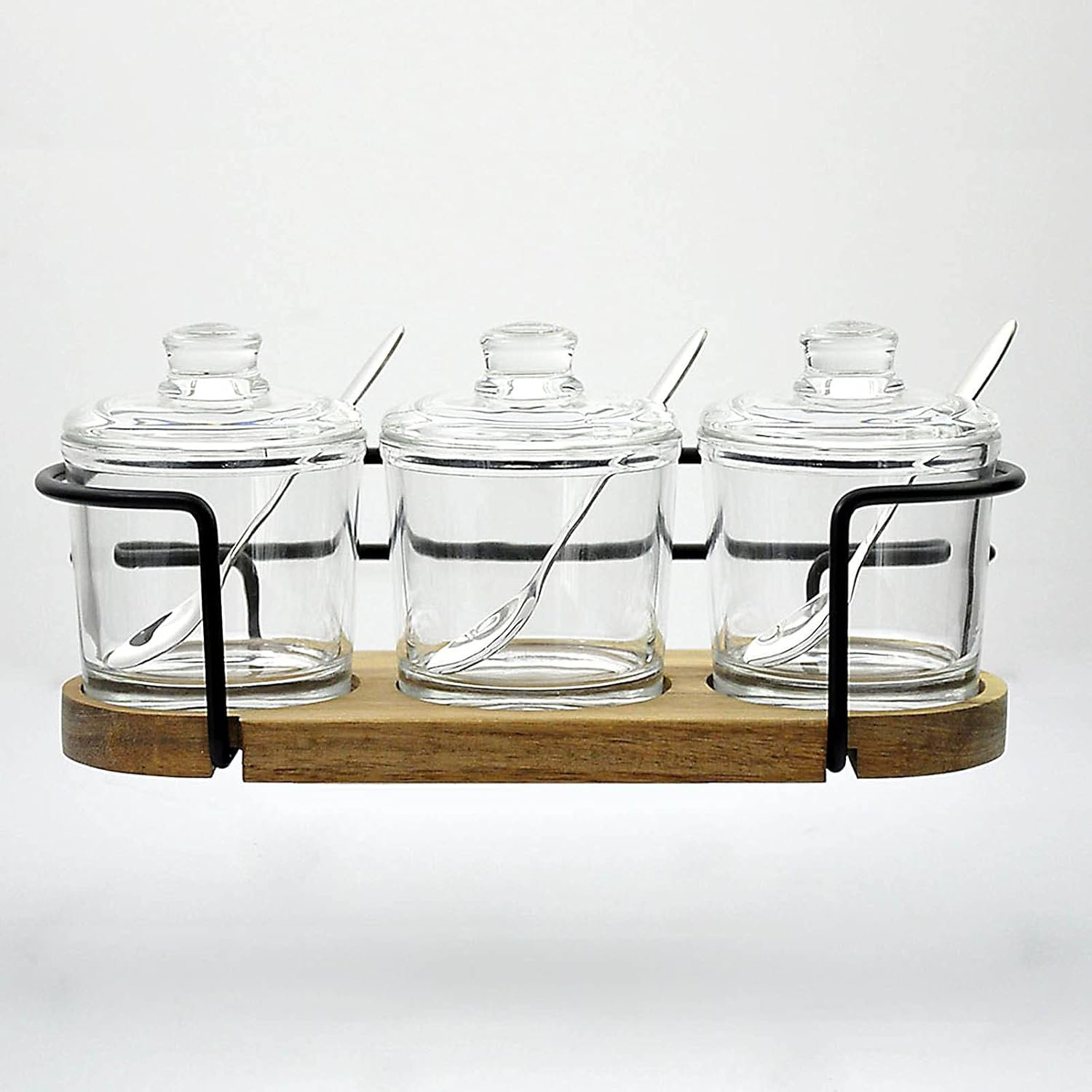 Latitude Run® 3 Pack Glass Sugar Bowl With Lid And Spoon,Wooden Tray ...