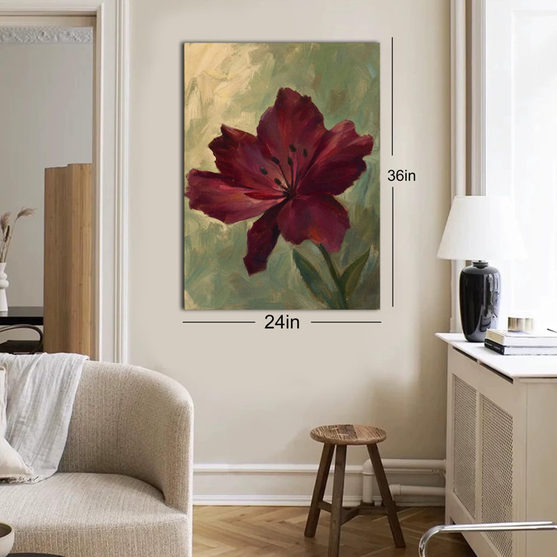 «Vintage Lily Flower», reproduction d'art sur toile tendue avec châssis, 24 po x 36 po