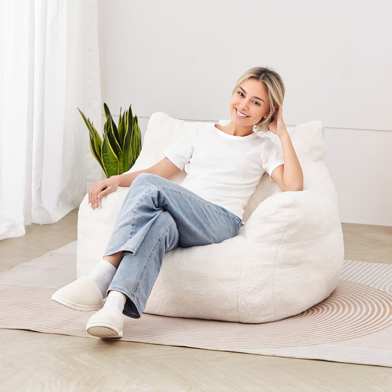 Fauteuil à billes 3 pieds avec accoudoirs souples et poche de rangement blanc