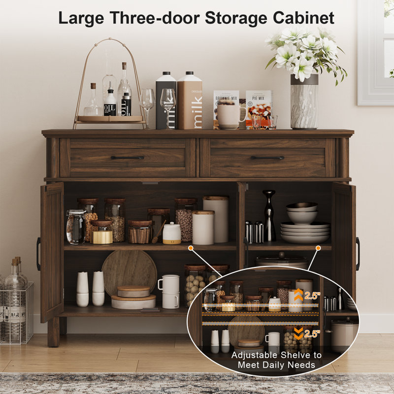 Buffet Buffet avec tiroirs, tablettes et portes, H 34,2 po x l 47,2 po x P 14,9 po, Noyer