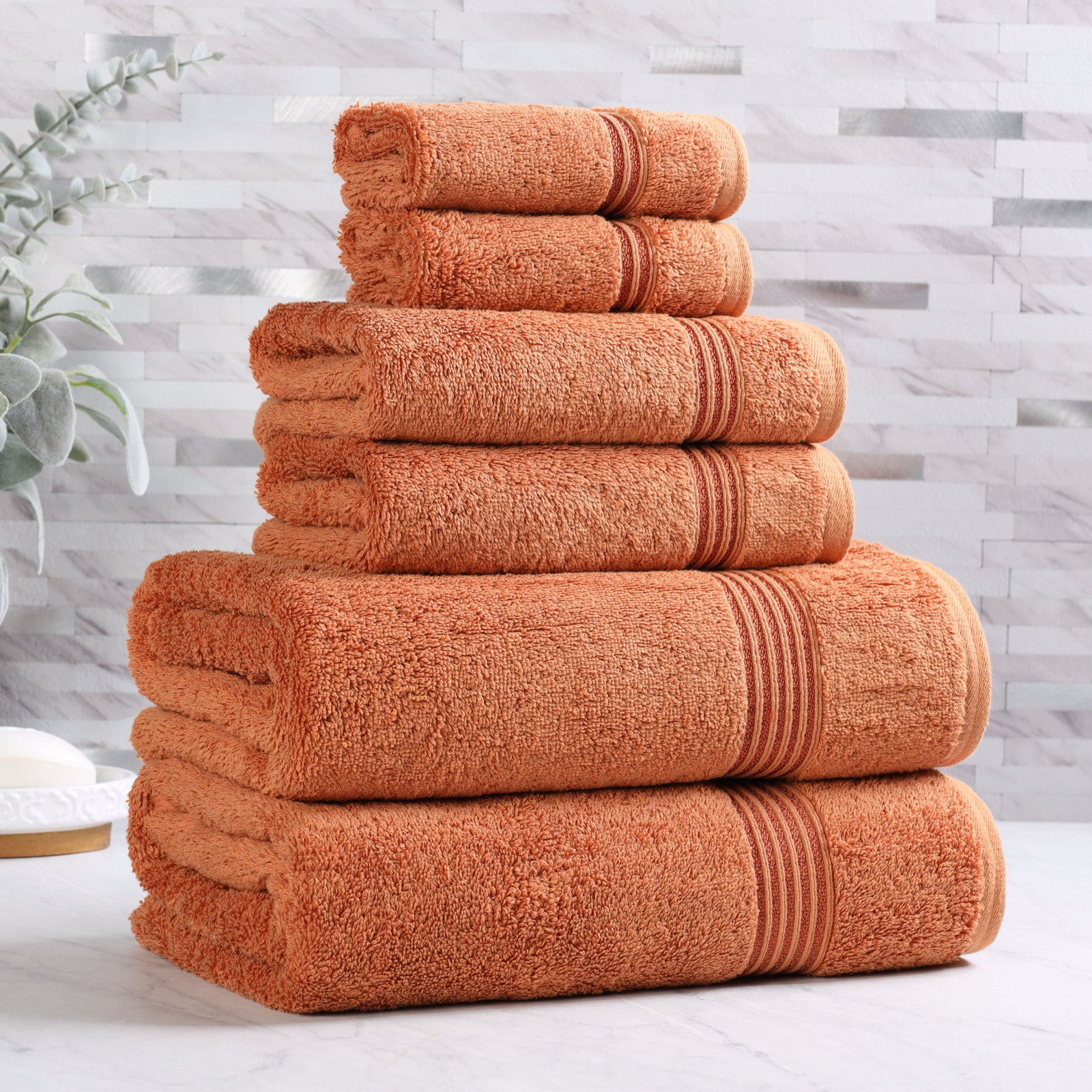 Oleg 6-Piece Egyptian Cotton Towel Set, Caramel Brown