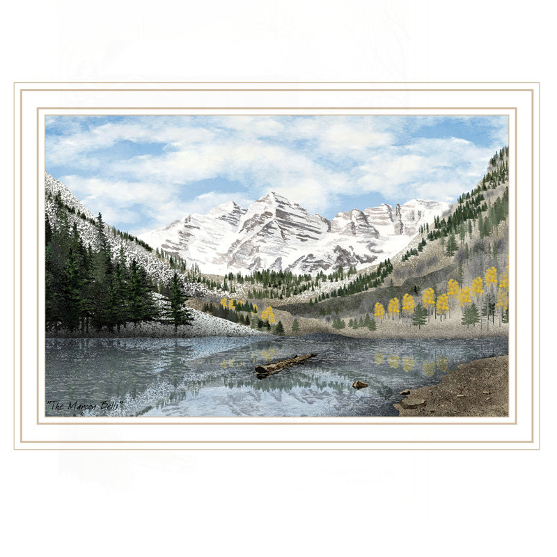 «The Maroon Bells», art mural encadré, H 14 po x l 20 po, Blanc