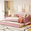 Élégant lit de jour simple rembourré avec lit gigogne extensible et rose décoratif moderne-911924667-911924549