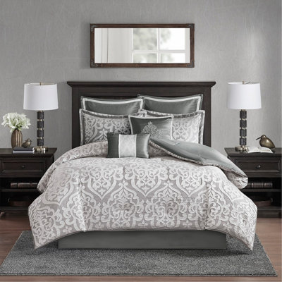 8 Piece Jacquard Comforter Set Silver/Silver Queen
