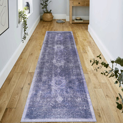 Tapis lavable antidérapant de 2 pi 6 po x 10 pi pour la chambre à coucher, le salon et la cuisine - couloir de couleur anthracite