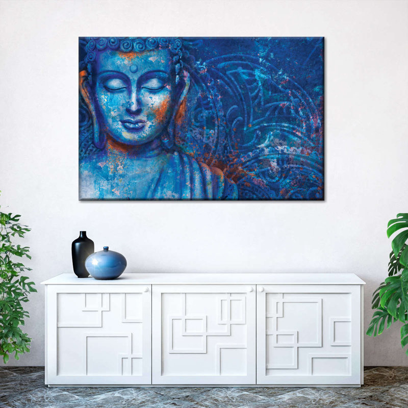 Éléments floraux abstraits de Bouddha sur toile, H 20 po x l 30 po x P 1,25 po