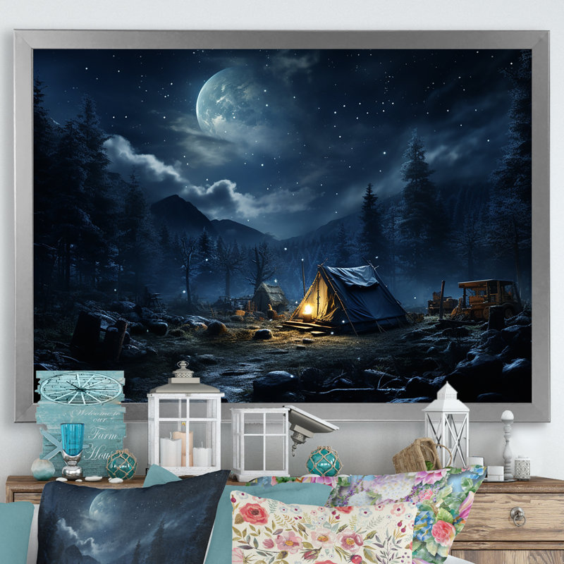 Starlit Camping In Canada 2 - Camping Travel Wall Art, Silver Closed Corner Framed, 30" H x 40" W x 1.5" D