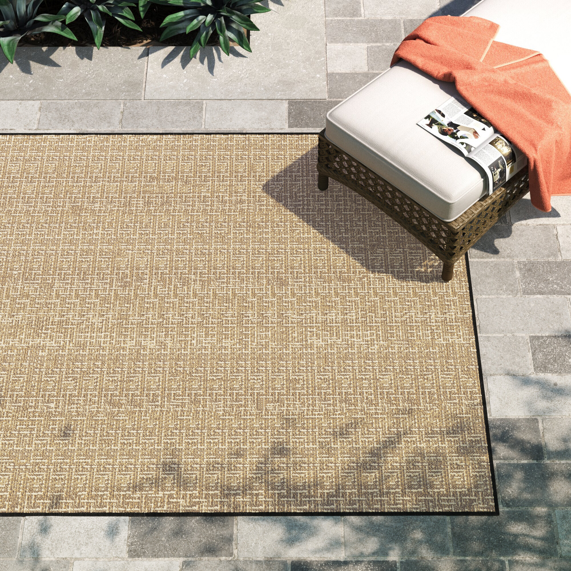 Roselyn Geometric Power Loom Beige Indoor/Outdoor Patio Rug Sand & Stable Rug Size: Rectangle 5' x 8