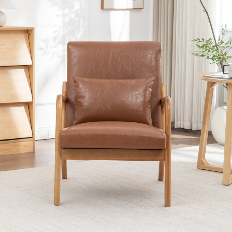 Fauteuil avec revêtement en bois et cuir, Brun