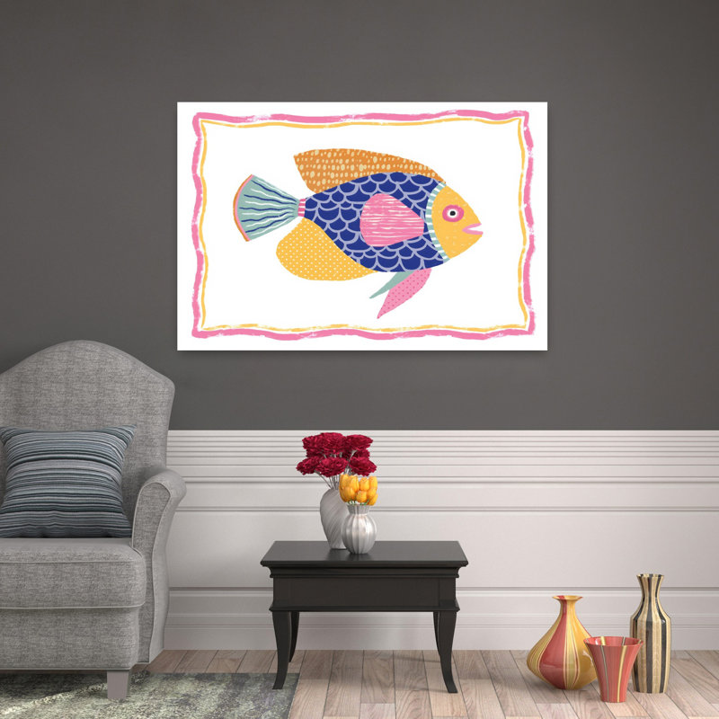 Poisson III, art mural contemporain abstrait, 32" H x 48" W