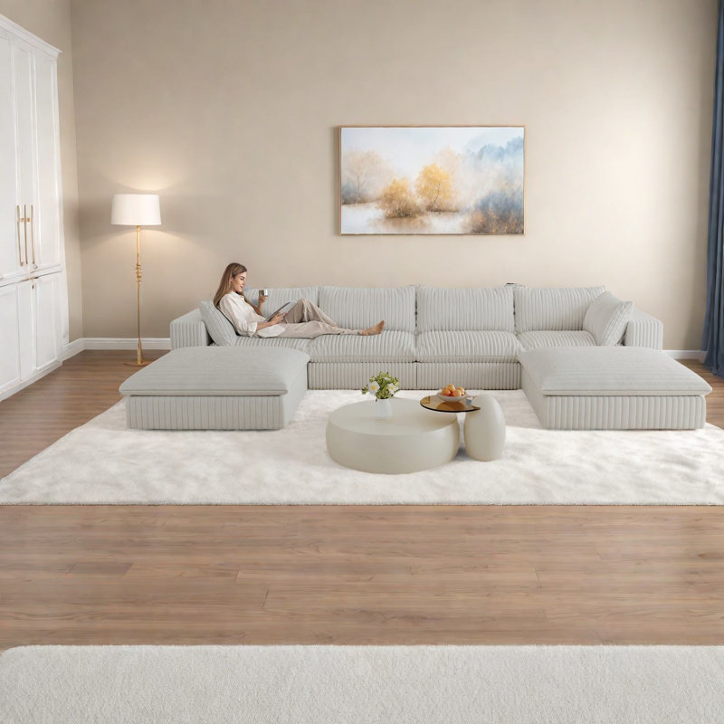 Canapé Cloud Premium, velours côtelé blanc, conception modulaire spacieuse