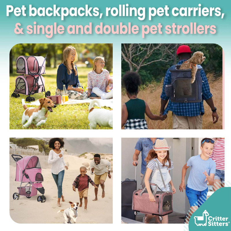 Critter Sitters Gray 3-Wheel Pet Stroller for Small to Medium Dogs