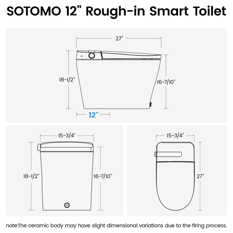 Sotomo Smart Bidet Toilet, 1.06 Gpf Water-Saving Pump-Assisted Flush, Auto Open & Close, Auto Flush, Kick Control, Heated Seat, Air Dryer, Chair Height Design With Night Light