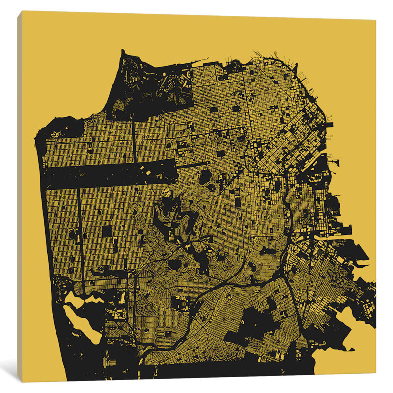 « san francisco », impression sur toile tendue, H 37 po x l 37 po x P 1,5 po, Toile avec cadre noir, Pas de tapis