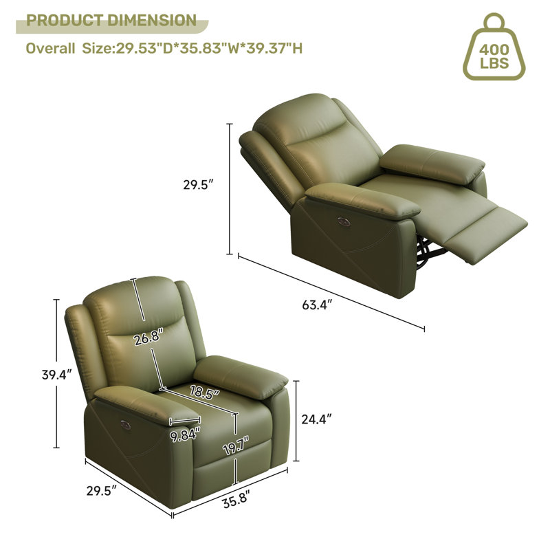 Chaise berçante inclinable avec port de charge USB, Vert