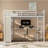 Queen Size Loft Bed Frame With Built-In Wardrobe, Metal Loft Bed With Desk And Storage Shelves, White Wood-Grain
