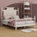 Vintage Country Style Wood Four Poster Platform Bed With High Crown-Like Headboard