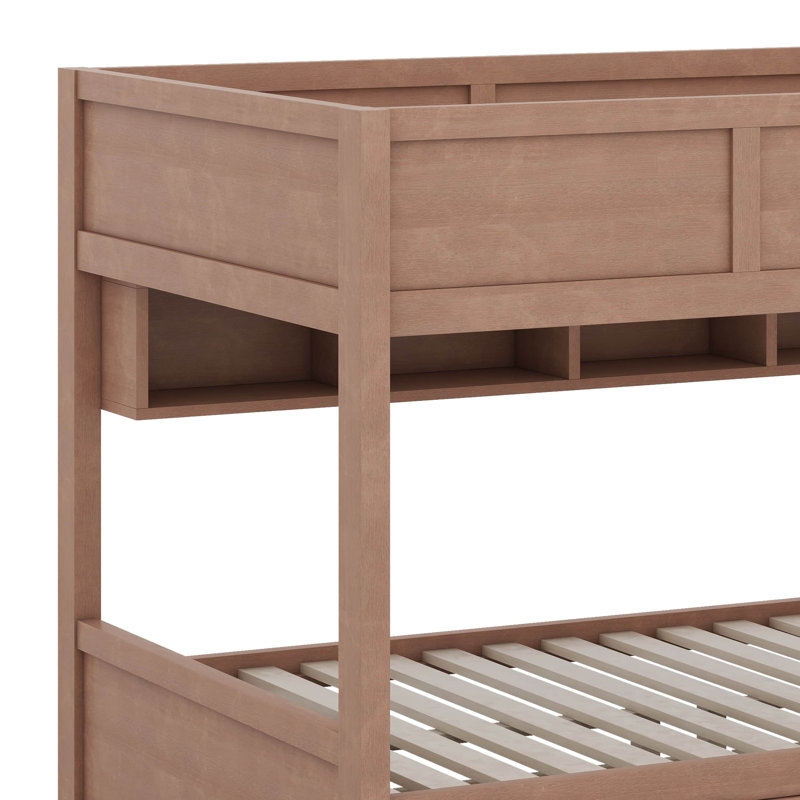 Full XL Over Full XL Bunk Bed With 2 Drawers, Wood Bunk Bed With Storage Cabinets And LED Lights, Brown