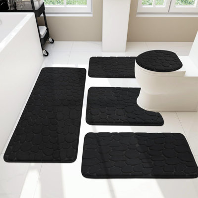 Ensembles de tapis de salle de bain 5 pièces, tapis de salle de bain en mousse viscoélastique Cobblestone très épais, absorbant l'eau et lavables