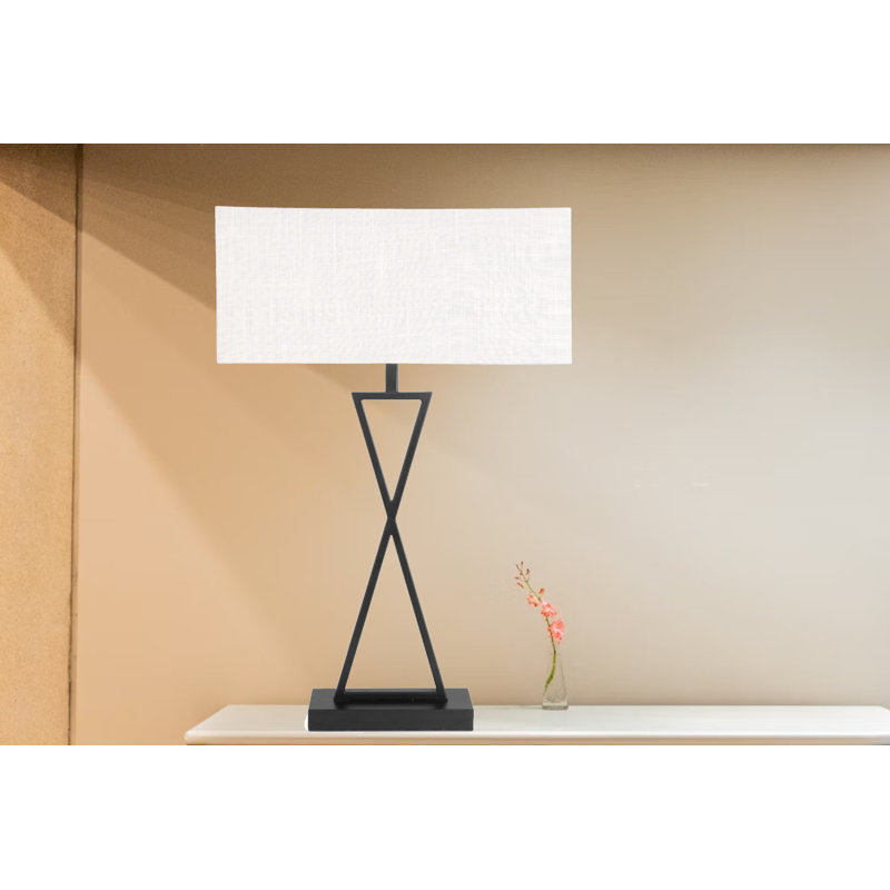 Avory 64cm Rectangle Metal Narrow Table Lamp, Ivory, Black